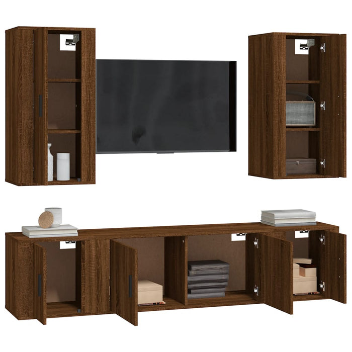 Set dulapuri TV, 5 piese, stejar maro, lemn prelucrat WALTI
