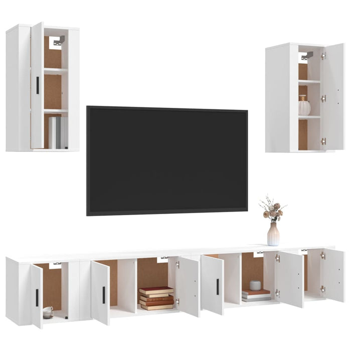 Set dulap TV, 6 piese, alb, lemn prelucrat - WALTI WALTI
