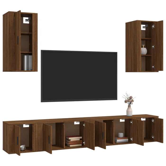 Set dulapuri TV, 6 piese, stejar maro, lemn prelucrat WALTI