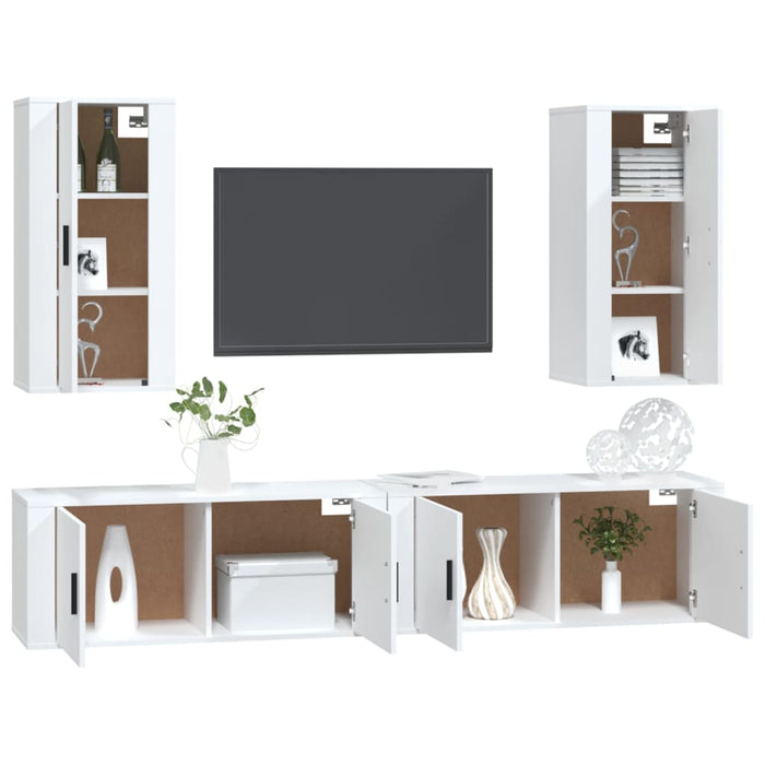 Set dulap TV, 4 piese, alb, lemn prelucrat - WALTI WALTI