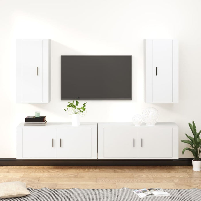 Set dulap TV, 4 piese, alb, lemn prelucrat - WALTI WALTI