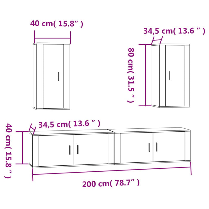 Set dulap TV, 4 piese, stejar sonoma, lemn prelucrat WALTI