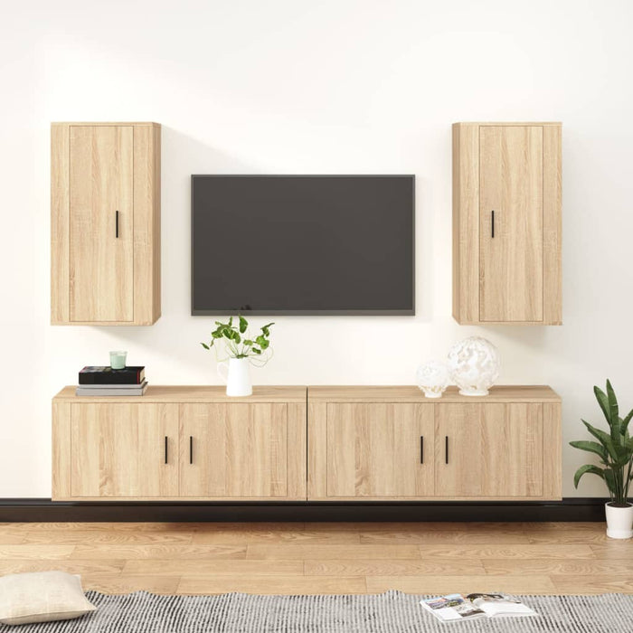 Set dulap TV, 4 piese, stejar sonoma, lemn prelucrat WALTI
