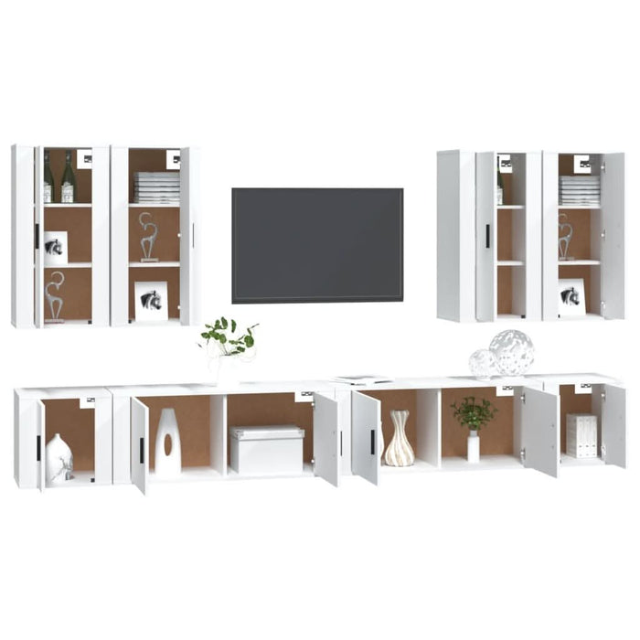 Set dulap TV, 8 piese, alb, lemn prelucrat - WALTI WALTI