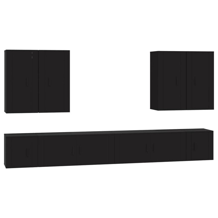 Set dulap TV, 8 piese, negru, lemn prelucrat WALTI