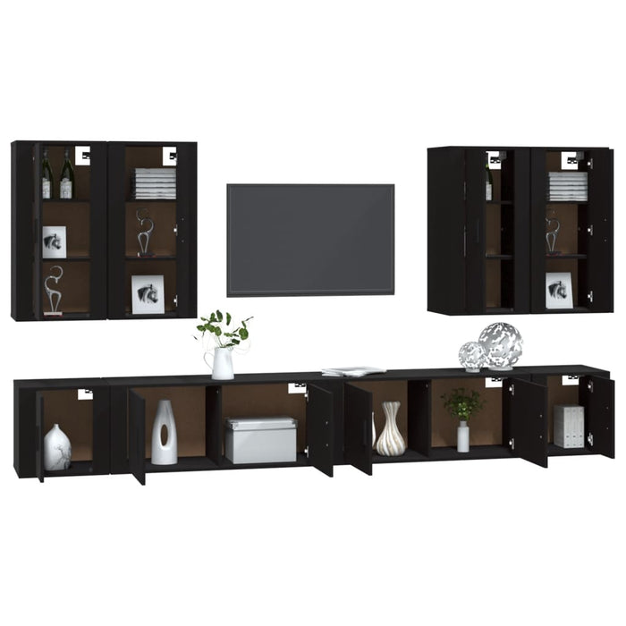 Set dulap TV, 8 piese, negru, lemn prelucrat WALTI