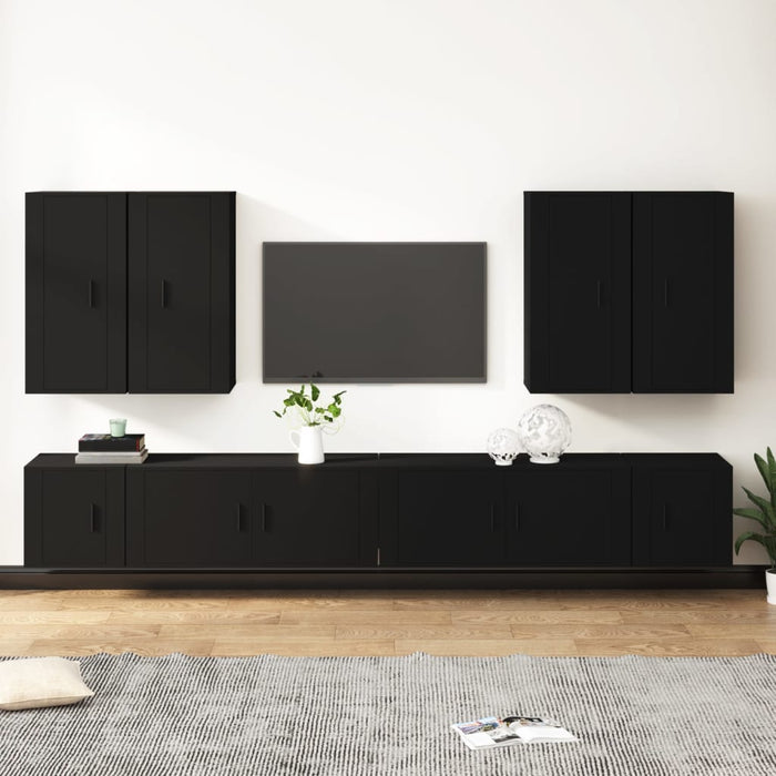 Set dulap TV, 8 piese, negru, lemn prelucrat WALTI