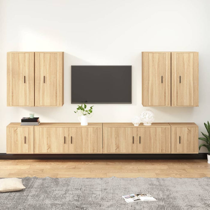 Set dulap TV, 8 piese, stejar sonoma, lemn prelucrat WALTI