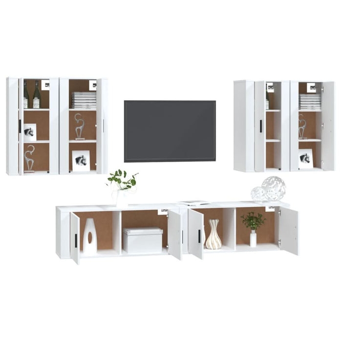 Set dulap TV, 6 piese, alb, lemn prelucrat - WALTI WALTI