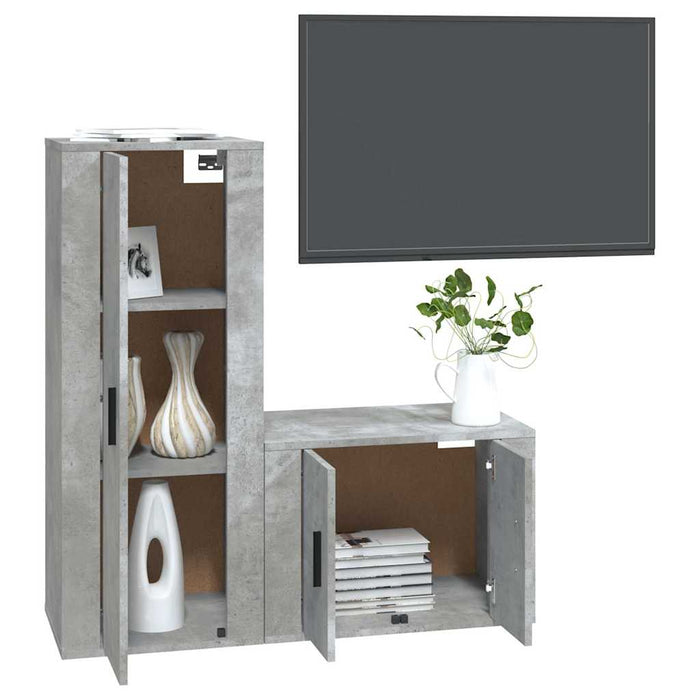 Set dulap TV, 2 piese, gri beton, lemn prelucrat WALTI