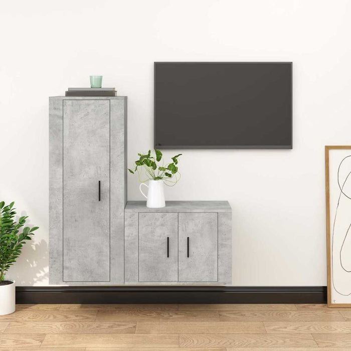 Set dulap TV, 2 piese, gri beton, lemn prelucrat WALTI