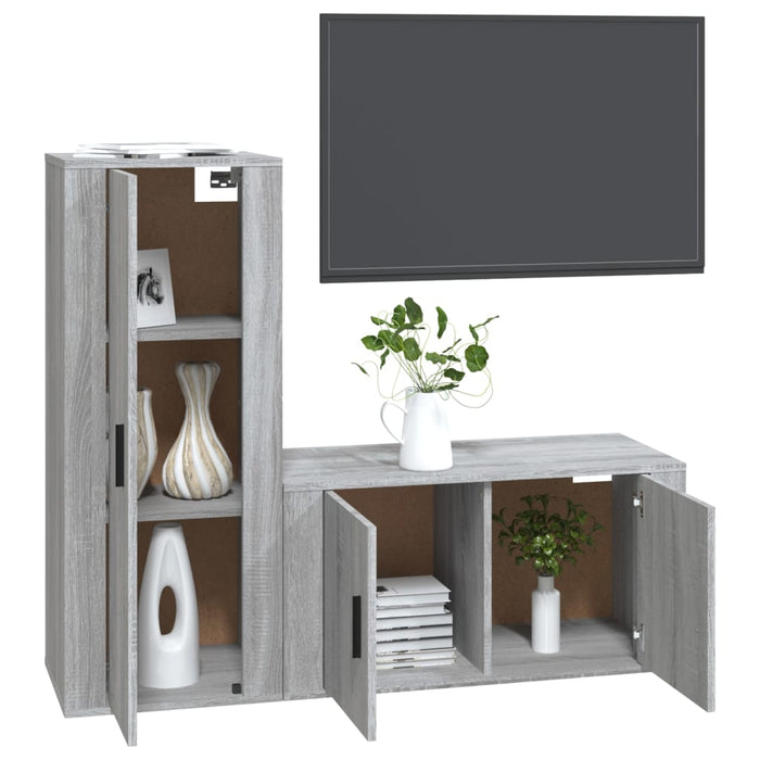 Set dulapuri TV, 2 piese, gri sonoma, lemn prelucrat WALTI