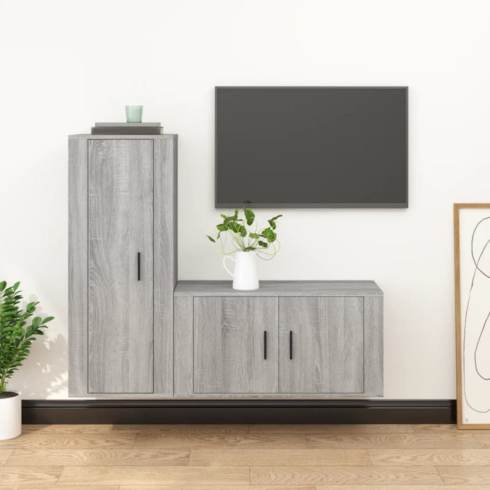 Set dulapuri TV, 2 piese, gri sonoma, lemn prelucrat WALTI