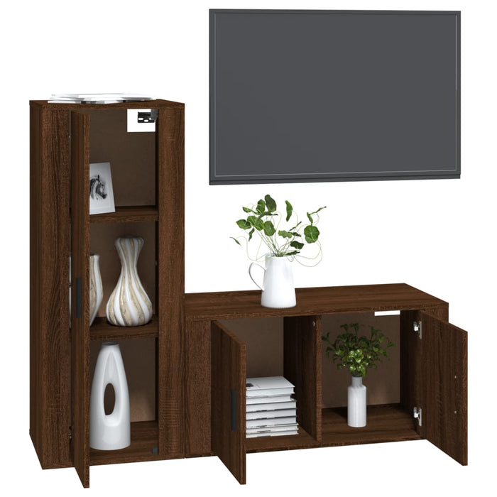 Set dulapuri TV, 2 piese, stejar maro, lemn prelucrat WALTI