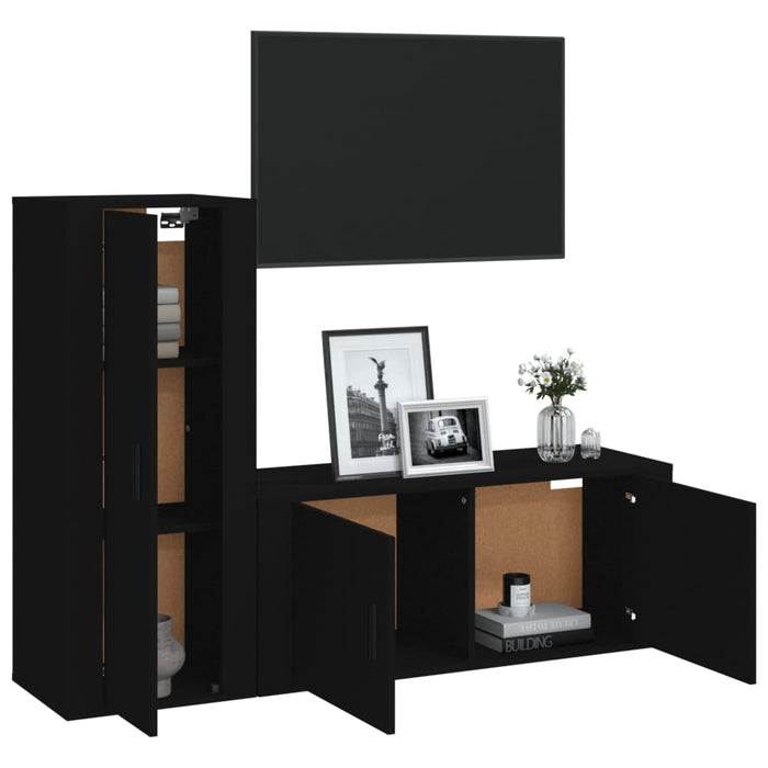 Set dulap TV, 2 piese, negru, lemn prelucrat WALTI