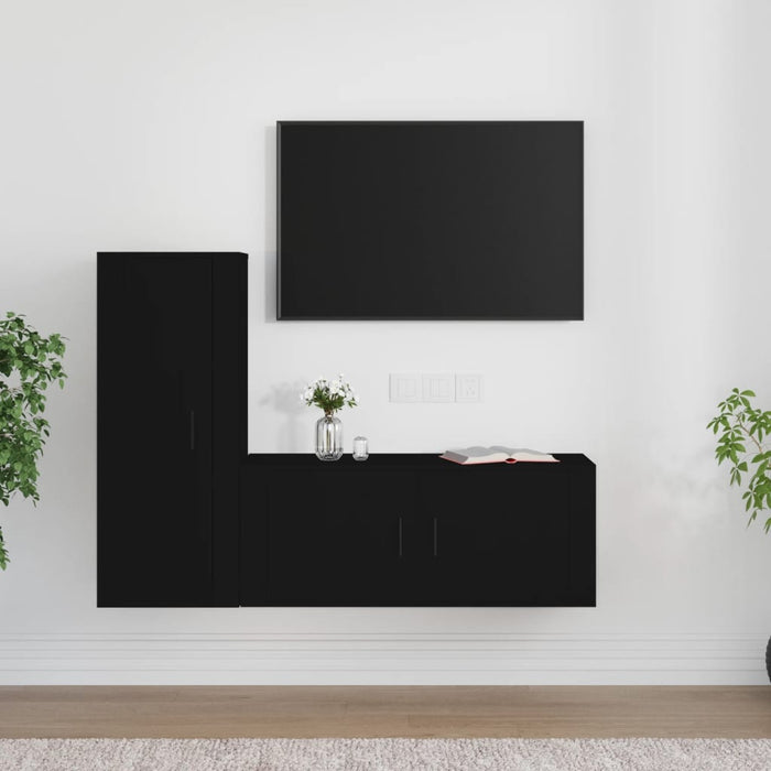 Set dulap TV, 2 piese, negru, lemn prelucrat WALTI