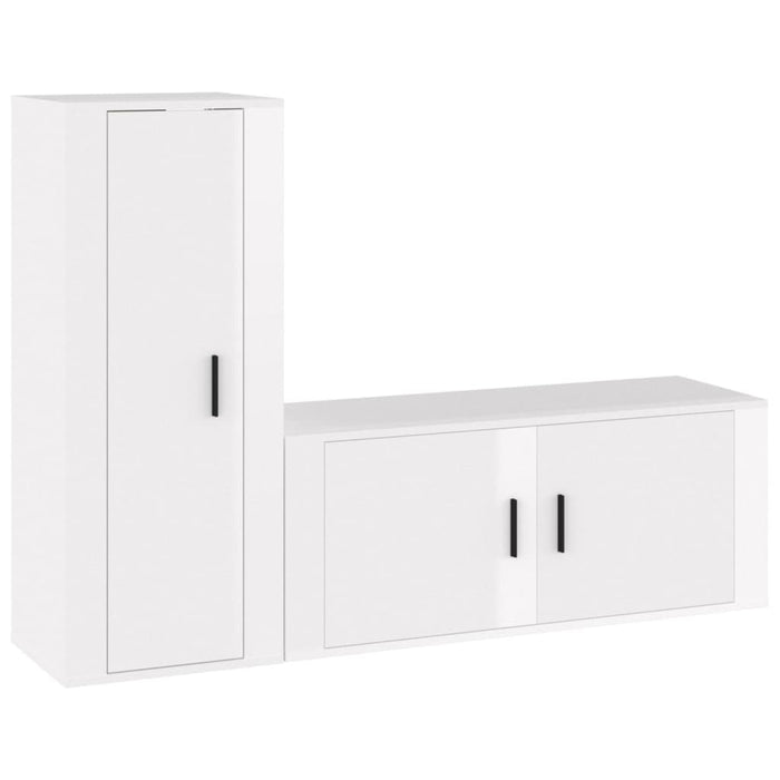 Set dulap TV, 2 piese, alb extralucios, lemn prelucrat WALTI