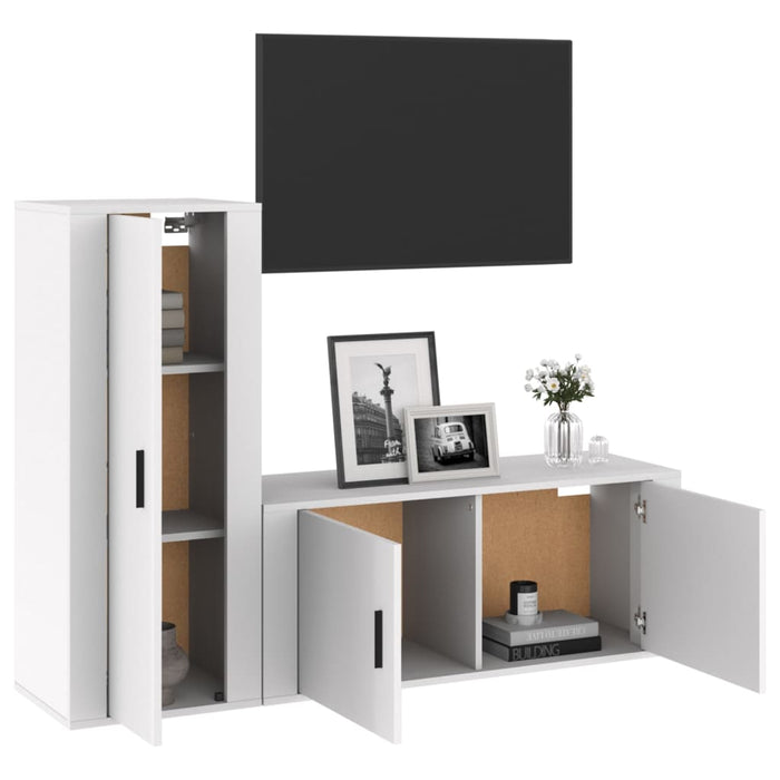 Set dulap TV, 2 piese, alb extralucios, lemn prelucrat WALTI