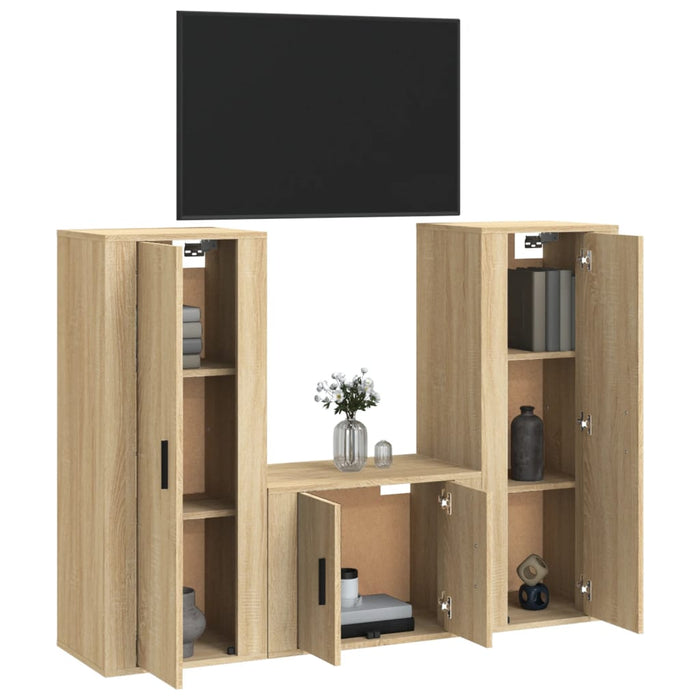 Set dulap TV, 3 piese, stejar sonoma, lemn prelucrat WALTI