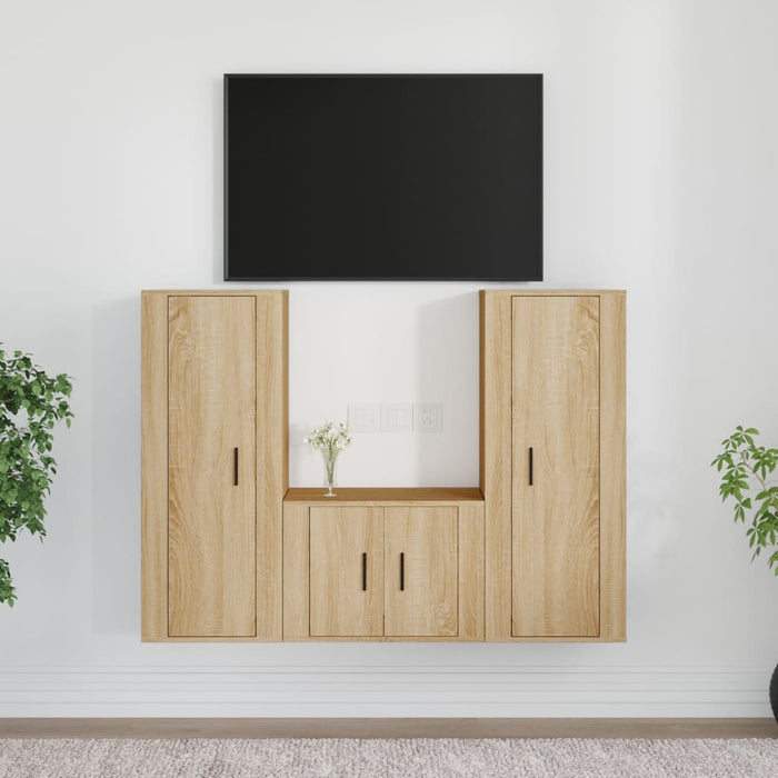 Set dulap TV, 3 piese, stejar sonoma, lemn prelucrat WALTI