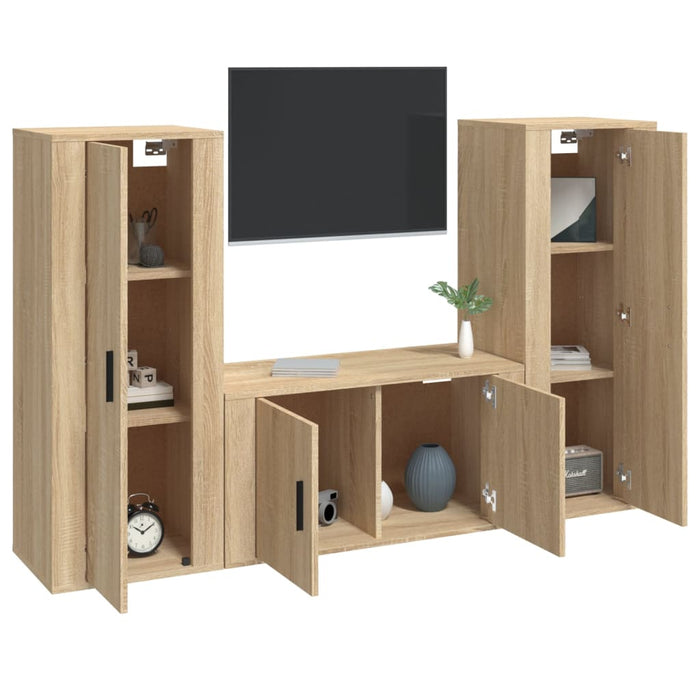 Set dulap TV, 3 piese, stejar sonoma, lemn prelucrat WALTI