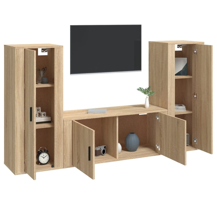 Set dulap TV, 3 piese, stejar sonoma, lemn prelucrat WALTI