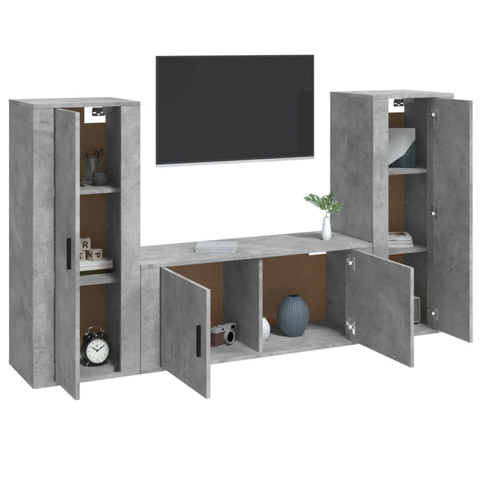 Set dulapuri TV, 3 piese, gri beton, lemn prelucrat WALTI
