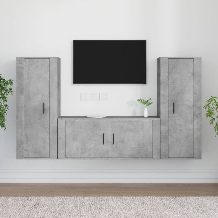 Set dulapuri TV, 3 piese, gri beton, lemn prelucrat WALTI
