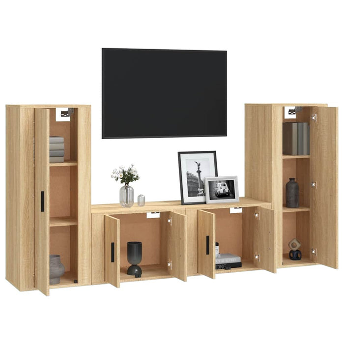 Set dulap TV, 4 piese, stejar sonoma, lemn prelucrat WALTI