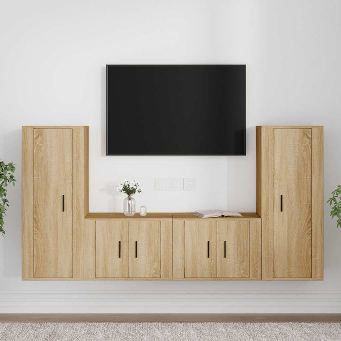 Set dulap TV, 4 piese, stejar sonoma, lemn prelucrat WALTI