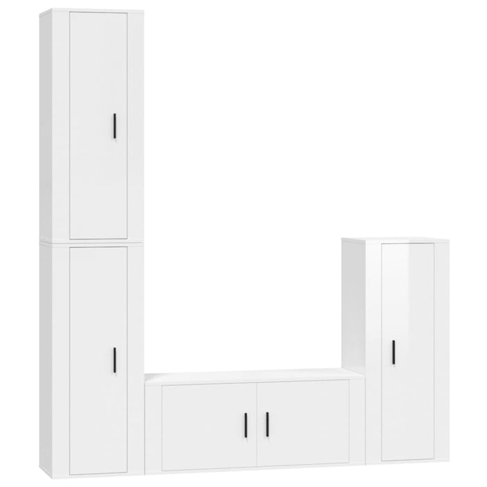 Set dulap TV, 4 piese, alb extralucios, lemn prelucrat WALTI