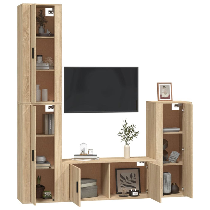 Set dulap TV, 4 piese, stejar sonoma, lemn prelucrat WALTI