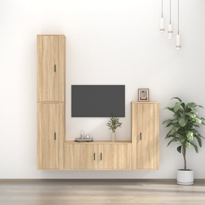 Set dulap TV, 4 piese, stejar sonoma, lemn prelucrat WALTI