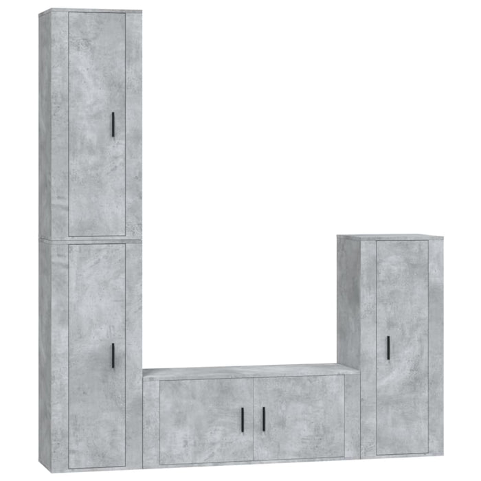 Set dulap TV, 4 piese, gri beton, lemn prelucrat WALTI