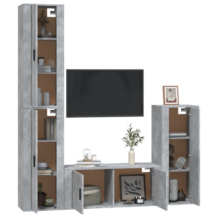Set dulap TV, 4 piese, gri beton, lemn prelucrat WALTI
