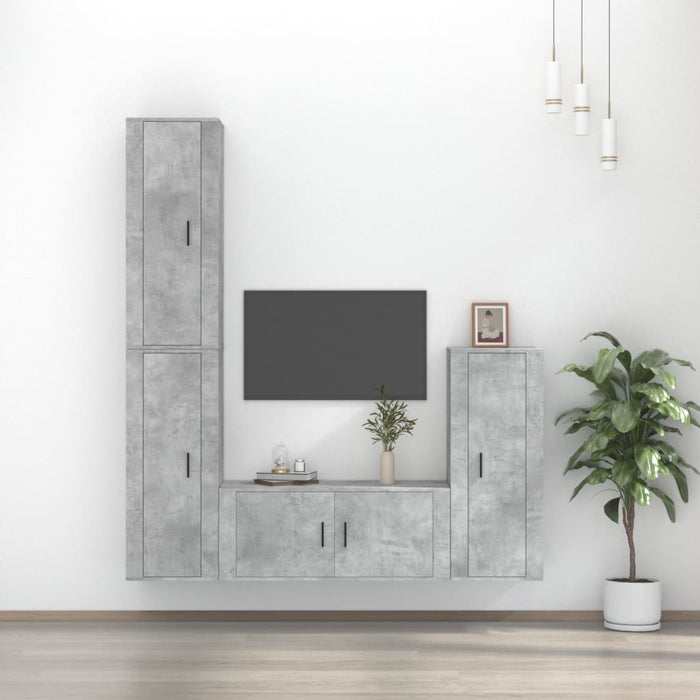 Set dulap TV, 4 piese, gri beton, lemn prelucrat WALTI