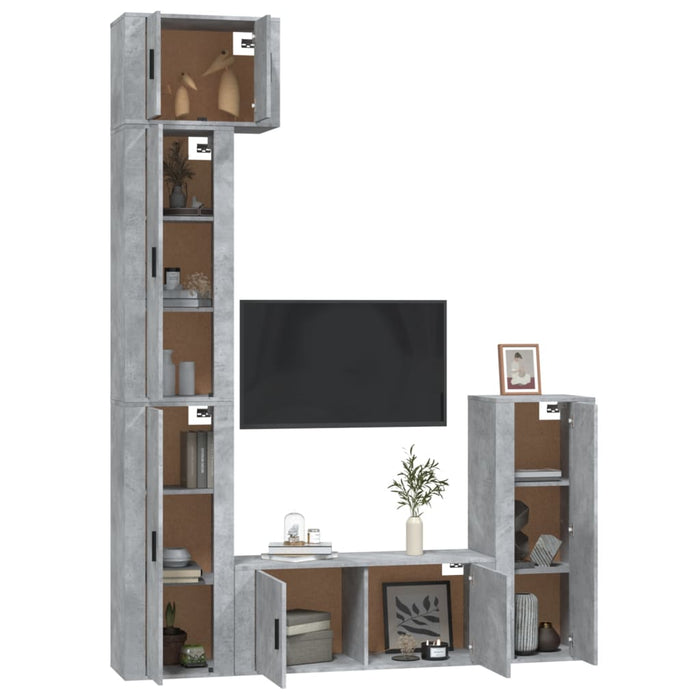 Set dulap TV, 5 piese, gri beton, lemn prelucrat WALTI