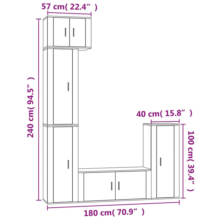 Set dulap TV, 5 piese, gri beton, lemn prelucrat WALTI