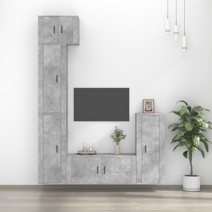 Set dulap TV, 5 piese, gri beton, lemn prelucrat WALTI