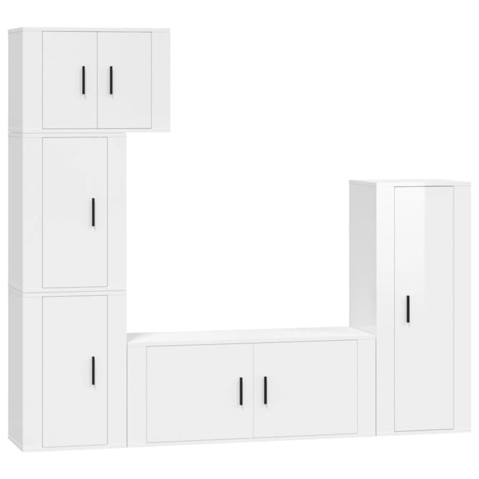 Set dulap TV, 5 piese, alb extralucios, lemn prelucrat WALTI