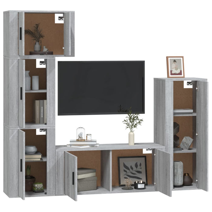 Set dulapuri TV, 5 piese, gri sonoma, lemn prelucrat WALTI