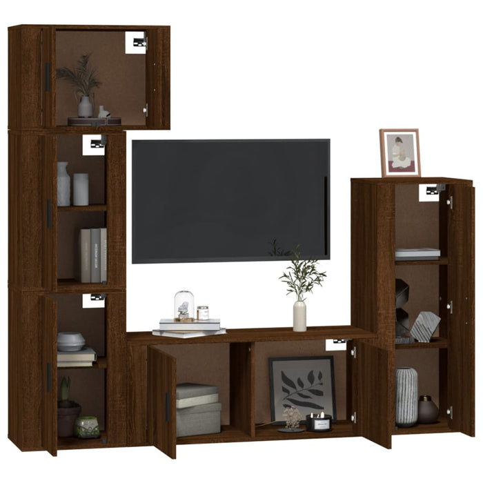 Set dulapuri TV, 5 piese, stejar maro, lemn prelucrat WALTI