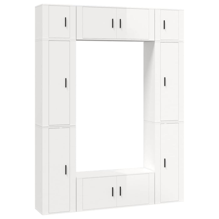 Set dulap TV, 8 piese, alb extralucios, lemn prelucrat WALTI