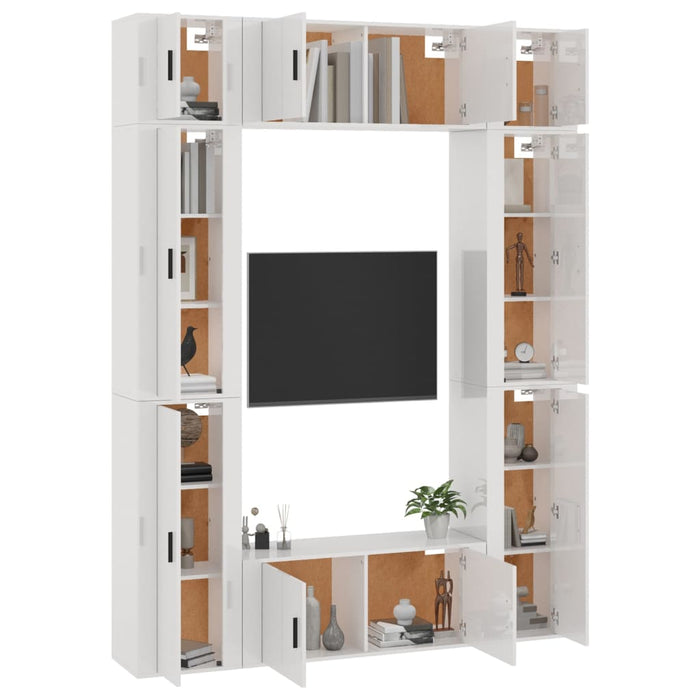 Set dulap TV, 8 piese, alb extralucios, lemn prelucrat WALTI