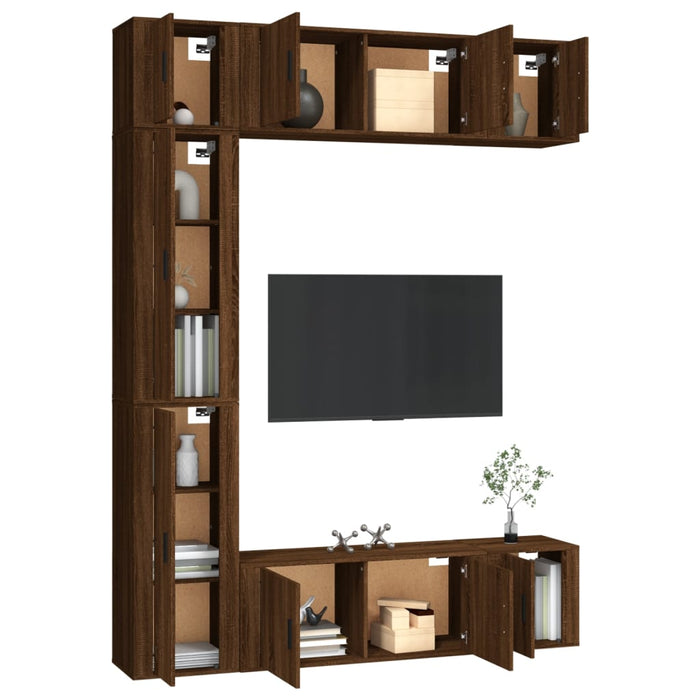 Set comode TV, 7 piese, stejar maro, lemn compozit WALTI