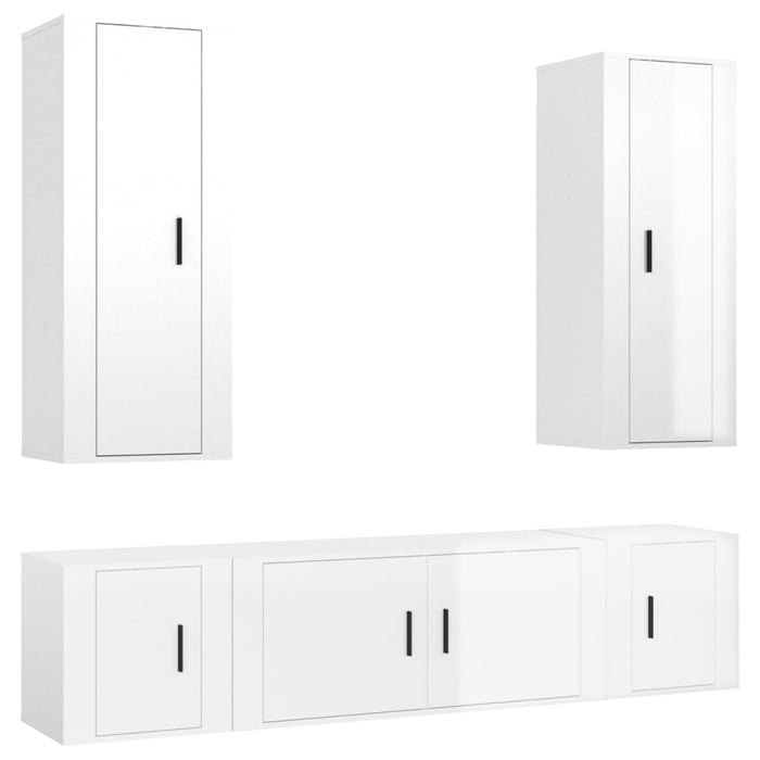 Set dulap TV, 5 piese, alb extralucios, lemn prelucrat WALTI