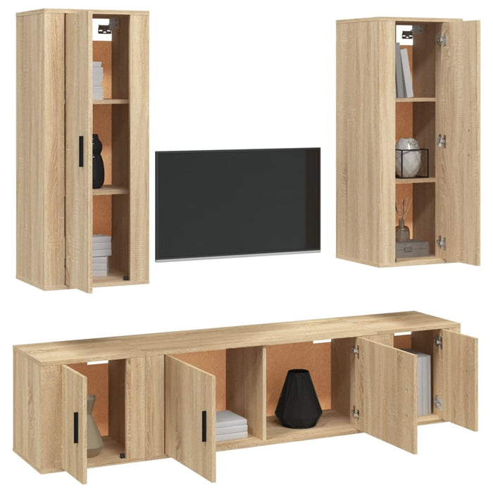 Set dulap TV, 5 piese, stejar sonoma, lemn prelucrat WALTI