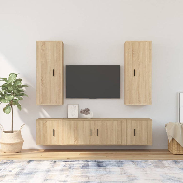 Set dulap TV, 5 piese, stejar sonoma, lemn prelucrat WALTI