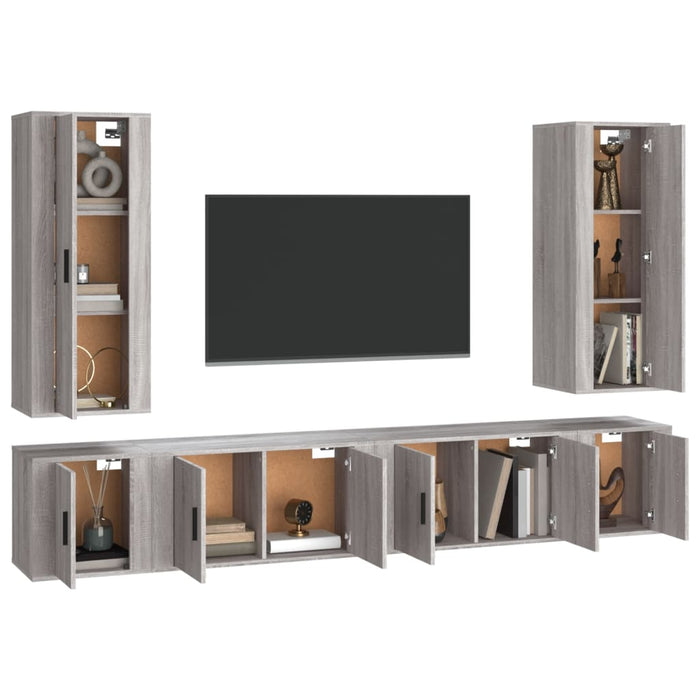 Set dulapuri TV, 6 piese, gri sonoma, lemn prelucrat WALTI