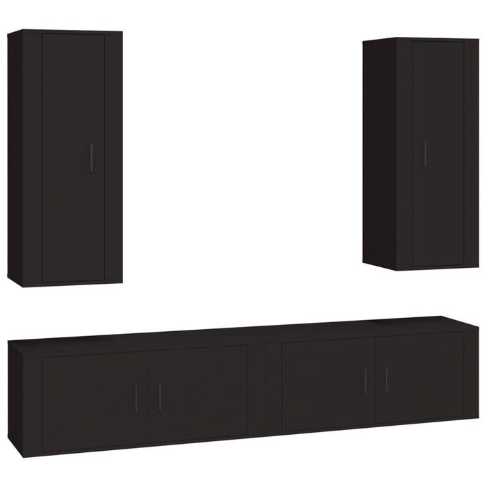 Set dulap TV, 4 piese, negru, lemn prelucrat WALTI